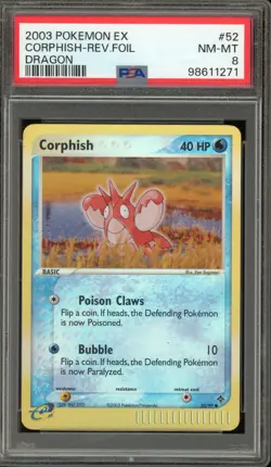 Pokemon Corphish EX Dragon Reverse Holo #52 PSA 8 - Image 1