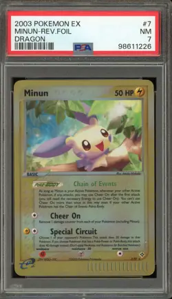 Pokemon Minun EX Dragon Reverse Holo Rare #7 PSA 7 - Image 1