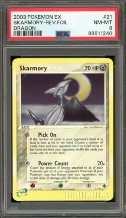 Pokemon Skarmory EX Dragon Reverse Holo Rare #21 PSA 8 - Image 1