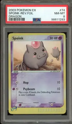 Pokemon Spoink EX Dragon Reverse Holo #74 PSA 8 - Image 1