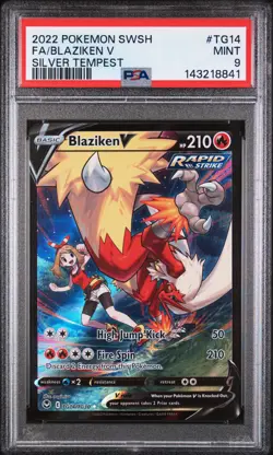 2022 POKEMON SWORD & SHIELD SILVER TEMPEST #TG14 FULL ART/BLAZIKEN V PSA 9 - Image 1