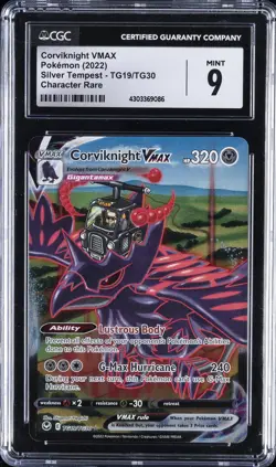 2022 POKEMON SILVER TEMPEST - CHARACTER RARE #TG19/TG30 CORVIKNIGHT VMAX CGC 9 - Image 1