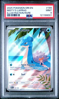 2025 POKEMON DRI EN-DESTINED RIVALS ILLUSTRATION RARE #194 MISTY'S LAPRAS PSA 9 - Image 1