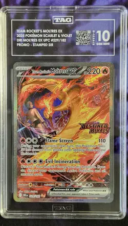 Pokemon TAG 10 Team Rocket's Moltres ex 229/182 Stamp Destined Rivals UPC - Image 1