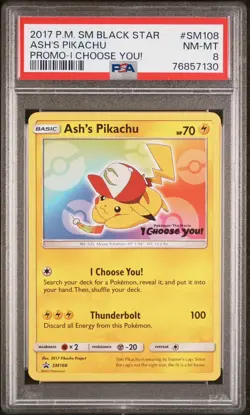 PSA 8 Ash's Pikachu Black Star Promo I Choose You! 2017 Pokemon #SM108 - Image 4