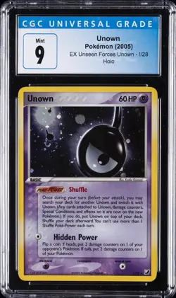 2005 POKEMON EX UNSEEN FORCES #!/28 UNOWN-HOLO CGC 9 - Image 1