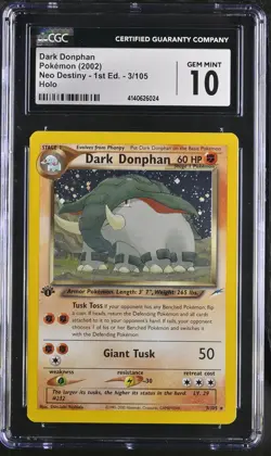 2002 Neo Destiny - 1st Edition Pokemon Dark Donphan #3/105 CGC 10 - Image 1