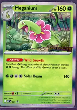 Meganium Mega Evolution Prerelease Stamped Promos, Pokemon MEP 001 NM Pre Releas - Image 1