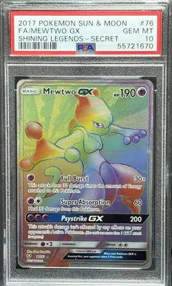 2017 POKEMON SUN & MOONFA/MEWTWO GXSHINING LEGENDS - SECRET PSA 10 - Image 1