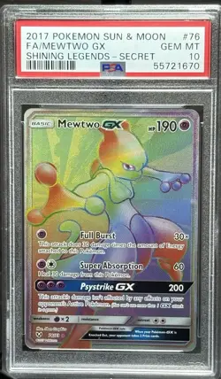 2017 POKEMON SUN & MOONFA/MEWTWO GXSHINING LEGENDS - SECRET PSA 10 - Image 3