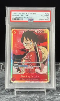2022 ONE PIECE MONKEY.D.LUFFY PSA 10 SUPER PRE-RELEASE ST01-012 STRAW ENGLISH - Image 1