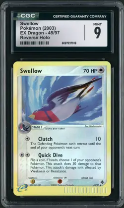 2003 Pokemon EX Dragon Swellow Reverse Holo 45/97 CGC Mint 9 - Image 1