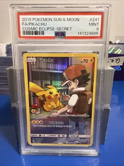 Pokemon Pikachu TCG Sun & Moon Cosmic Eclipse PSA 9 - Image 1