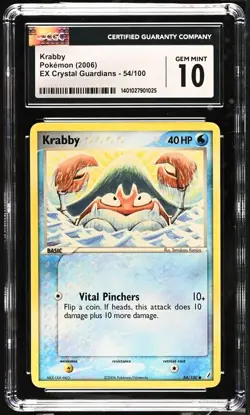 CGC 10 GEM MINT Krabby 54/100 Pokemon EX Crystal Guardians 2006 Komiya - Image 1