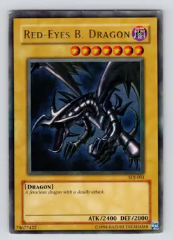 MP** Yugioh Red-Eyes Black Dragon SDJ-001 Unlimited Edition Holo Rare Yu-Gi-Oh! - Image 1