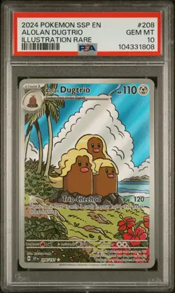 2024 POKEMON SSP EN-SURGING SPARKS ILLUSTRATION RARE #208 ALOLAN DUGTRIO PSA 10 - Image 1