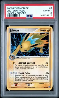 2005 POKEMON EX UNSEEN FORCES #8 JOLTEON-HOLO PSA 8 - Image 1