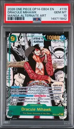 One piece TCG OP14-119 Mihawk Manga Card PSA 10 - Image 1
