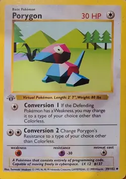 Base 1st Edition Porygon pokemon card - great condition - Image 1