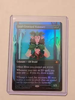 Leaf-Crowned Visionary (Borderless Foil) - Lorwyn Eclipsed - Mythic - Creature - Image 1
