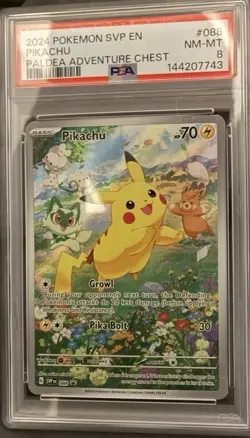 2024 POKEMON SVP EN-SV BLACK STAR PROMO PALDEA ADVENTURE CHEST PIKACHU PSA 8 - Image 1