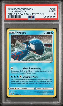 2023 POKEMON SWORD & SHIELD CROWN ZENITH #036 KYOGRE-HOLO PSA 9 - Image 1