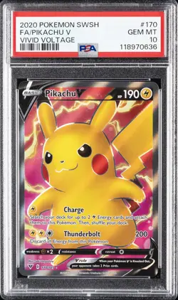 2020 POKEMON SWORD & SHIELD VIVID VOLTAGE #170 FULL ART/PIKACHU V PSA 10 - Image 1