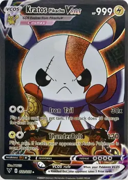 Kratos Pikachu V God of War Cosplay Pokemon TCG YWGS Custom Fan Art Holo Card - Image 1