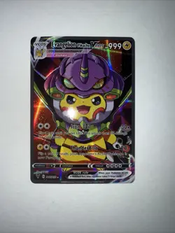 Vcos Pikachu Evangelion Cosplay Custom Fan Art Card - Holo 2023 Pokemon Style - Image 1