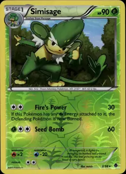 Simisage 2/98 Rare Reverse Holo BW Emerging Powers Pokemon - Image 1