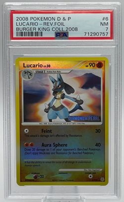 2007 POKEMON DIAMOND & PEARL #6 LUCARIO BURGER KING COLL. REVERSE FOIL PSA 7 NM - Image 1