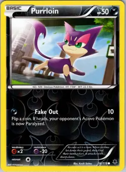 Pokemon TCG Purrloin XY Phantom Forces 56/119 Reverse Holo Common Card NM - Image 1