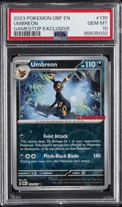 2023 POKEMON OBF EN-OBSIDIAN FLAMES GAMESTOP EXCLUSIVE #130 UMBREON PSA 10 - Image 1