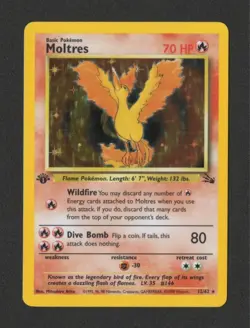 1999 Pokemon 1st Edition Moltres Holo Fossil 12/62 NM Clean WOTC Vintage - Image 1