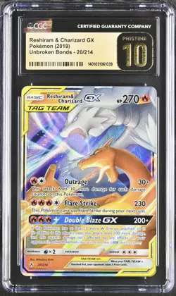 Pokemon Reshiram & Charizard GX 20/214 Tag Team CGC Pristine Not PSA 10 Gem Mint - Image 1