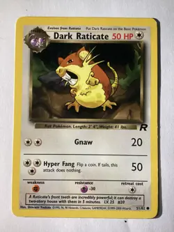 Pokemon TCG Dark Raticate Team Rocket 51/82 Unlimited Common Card WOTC Played LP - Image 1