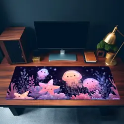 Kawaii Coral Reef MTG Playmat - Glowing Jellyfish Starfish Ocean Mat - Image 3