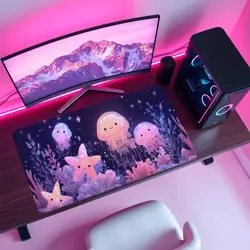 Kawaii Coral Reef MTG Playmat - Glowing Jellyfish Starfish Ocean Mat - Image 4