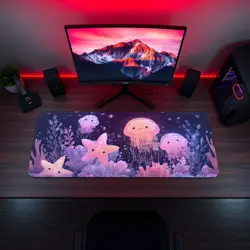 Kawaii Coral Reef MTG Playmat - Glowing Jellyfish Starfish Ocean Mat - Image 5