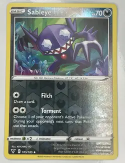 Pokemon TCG Sableye Vivid Voltage 105/185 Reverse Holo Uncommon English 2020 NM - Image 1