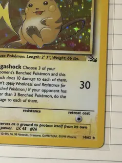 Pokemon Raichu Fossil 14/62 90 LP Holo Rare 1st Edition English Card - Image 4