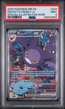 2025 POKEMON DRI EN-DESTINED RIVALS #234 TEAM ROCKET'S CROBAT EX PSA 9 - Image 1