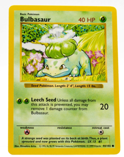 Bulbasaur Pokemon Base Set Shadowless 44/102 Non-Holo Near Mint - Image 1