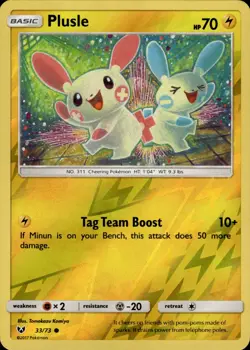 Pokemon TCG Reverse Holo Card Plusle Shining Legends 33/73 - Image 1