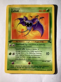 Zubat 57/62 Pokemon TCG Fossil 1st Edition Common NM/MINT 1999 WOTC VINTAGE CARD - Image 1