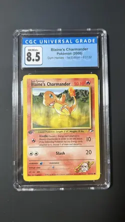 CGC 8.5 NM/MINT+ Blaine's Charmander Gym Heroes 1st Edition 2000 Pokemon 61/132 - Image 1