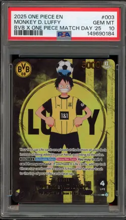 One Piece CCG Monkey.D.Luffy BVB X One Piece Match Day '25 Promo ST13-003 PSA 10 - Image 1
