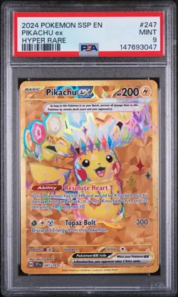 2024 Pokemon Ssp En-Surging Sparks #247 Pikachu Ex Hyper Rare PSA 9 - Image 1