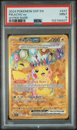 2024 POKEMON SSP EN-SURGING SPARKS HYPER RARE #247 PIKACHU EX PSA 9 - Image 1
