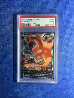2022 Pokemon SW&SH Brilliant Stars Charizard V Full Art PSA 9 Mint #154/172 - Image 1